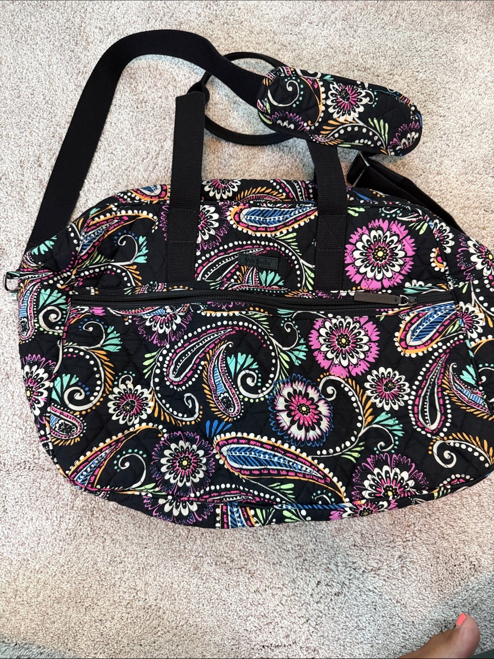 Vera Bradley Black Paisley Floral Quilted Travel Duffel with Multi Colors
